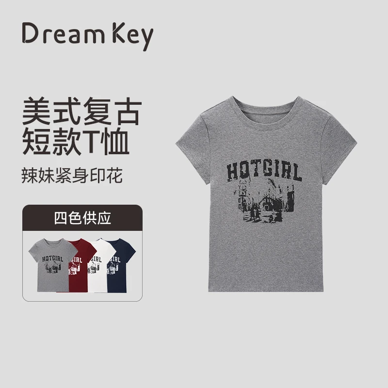 美式复古短袖女t恤女款2025新款爆款运动上衣女生健身服夏3285