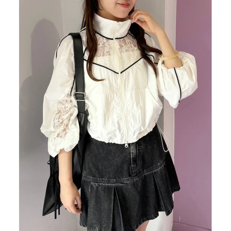 日单 短款 抽绳拼接滚边 轻薄尼龙夹克 外套6D