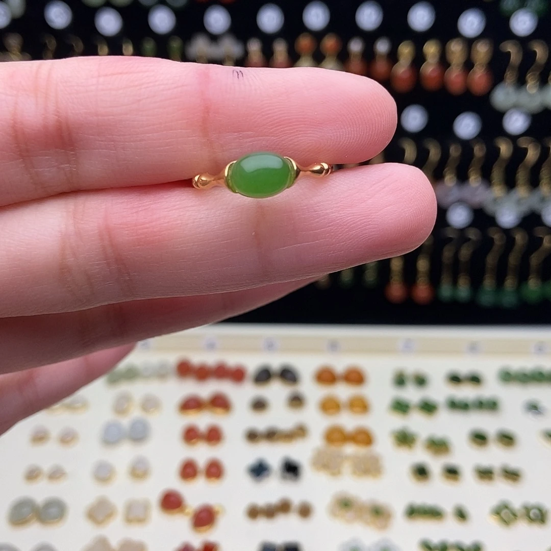 和田玉银S925镀金镶嵌耳饰