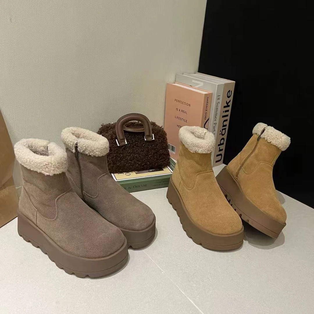 ZUAN DUO DIAN2025冬季短筒时尚雪地靴厚底雪地棉保暖加绒女靴