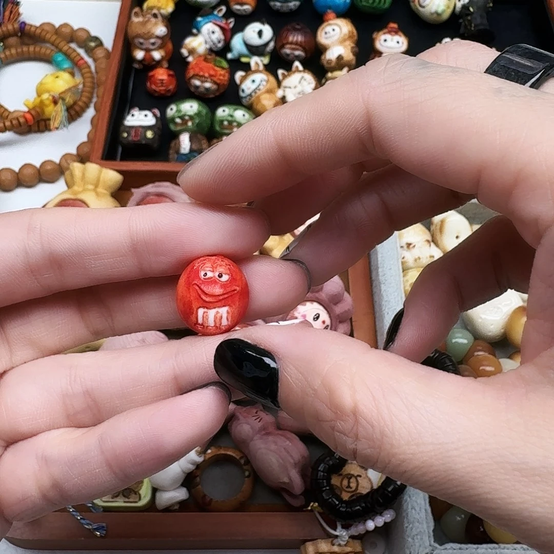 鹿角雕刻黄色m豆文玩配件