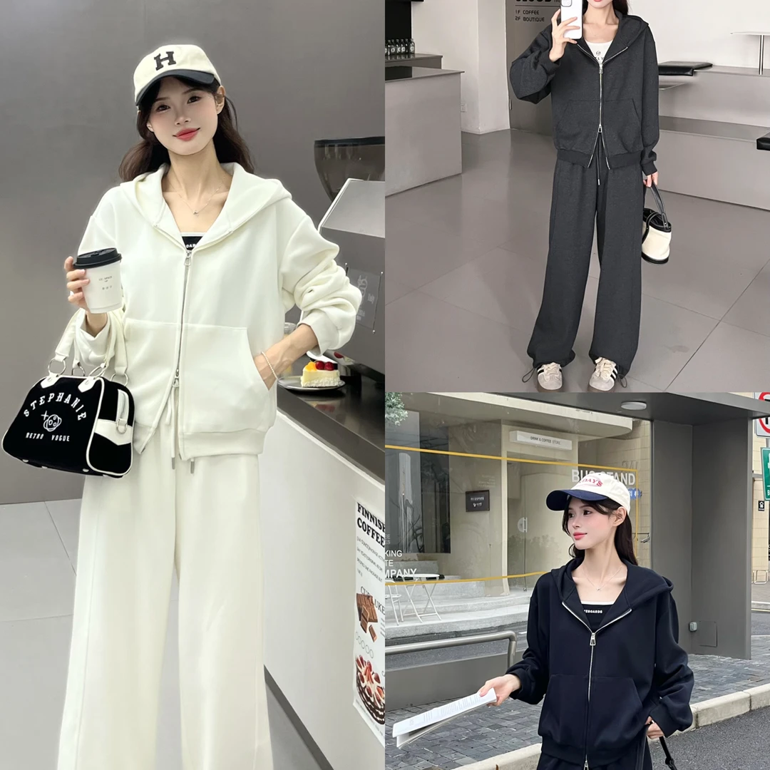 滑板少女精梳棉针织卫衣外套上下两件与休闲裤套装