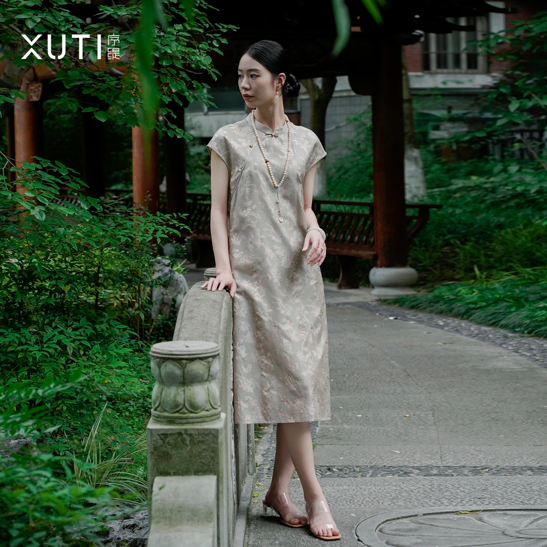 序缇『花跹』夏季新款复古国风新中式女装桑蚕丝连衣裙J37-16739