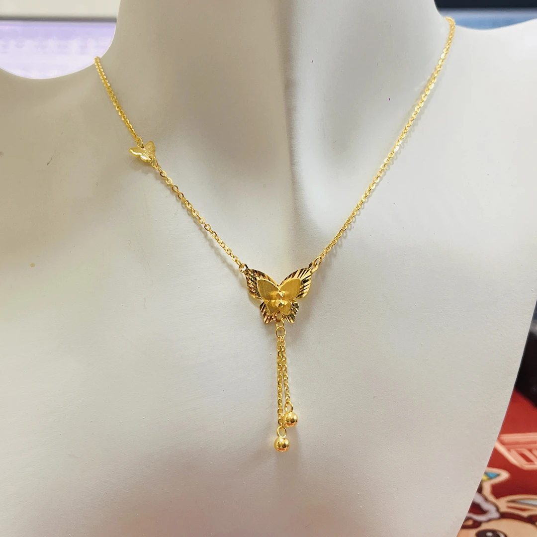 足金999蹦迪珠蝴蝶套链双层九紫离火气质仙女流苏