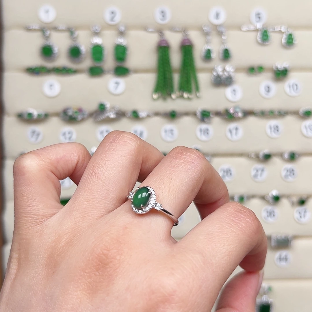 翡翠银S925镶嵌戒指天然