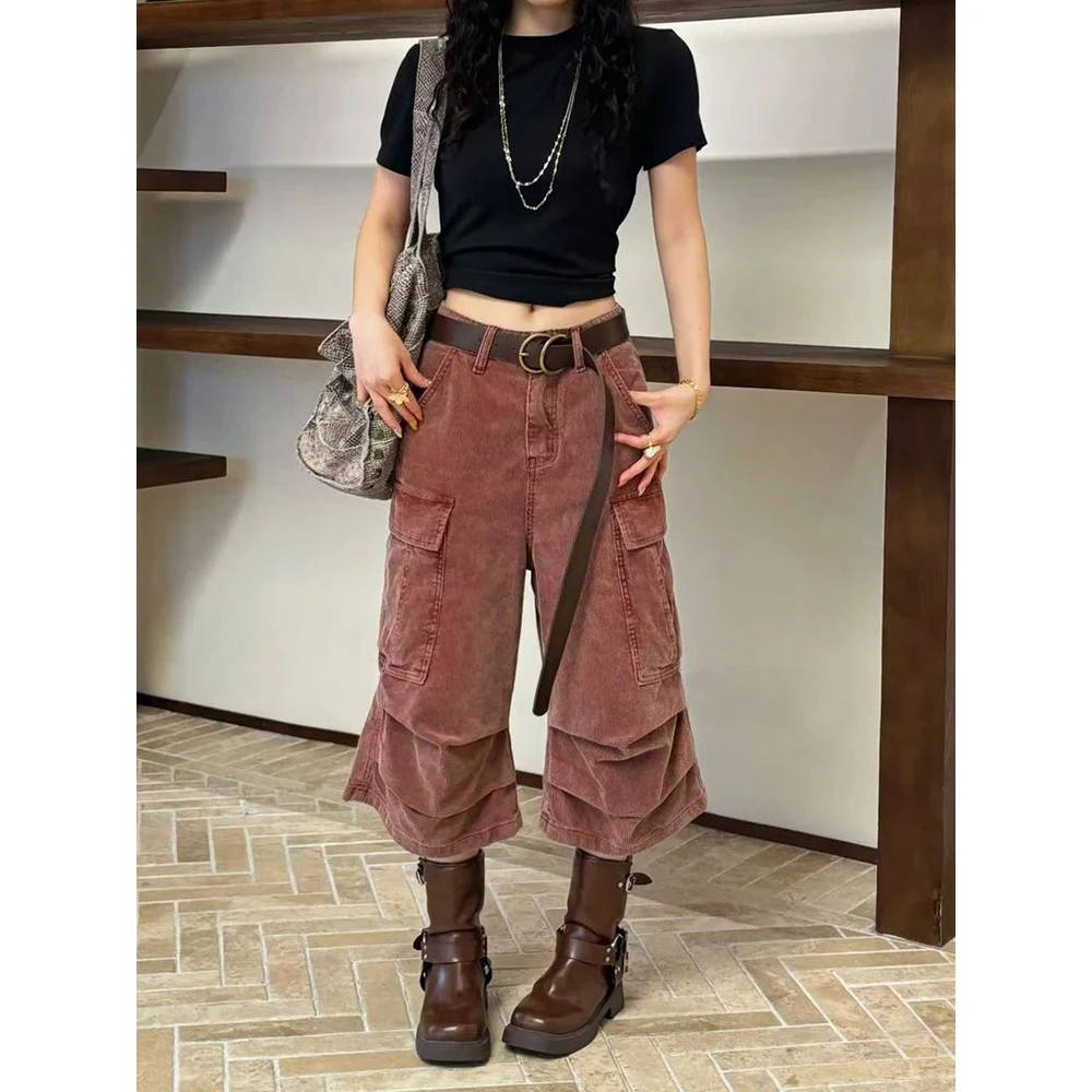 2025年秋季新款百搭七分裤灯芯绒休闲裤时尚高腰洋气减龄阔腿裤子