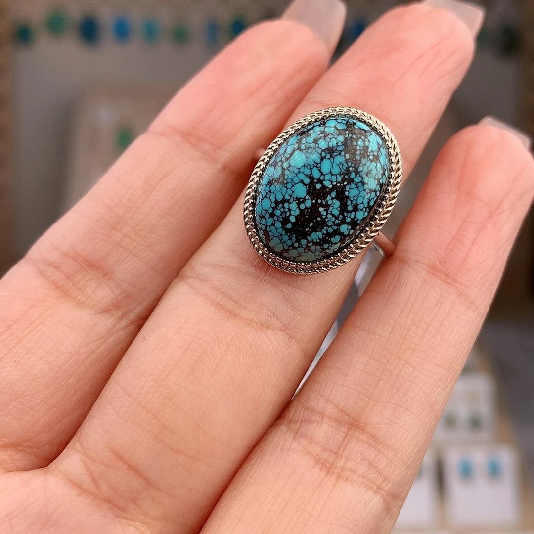 绿松石银S925镶嵌戒指