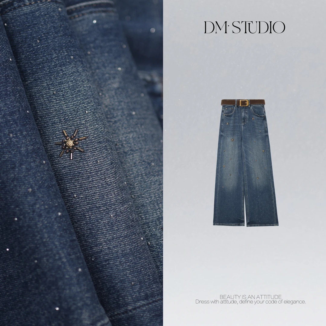 DEDM•STUDIO/复古减龄百搭休闲直筒配腰带水洗牛仔裤2509KZ/9368
