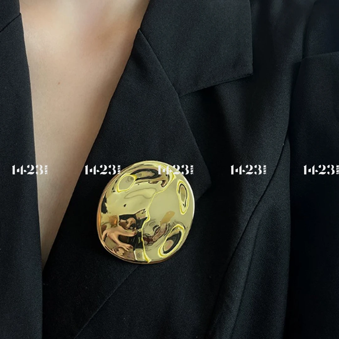 合金胸针 【1423精选】简约时尚不规则圆形轻奢毛衣金色胸针