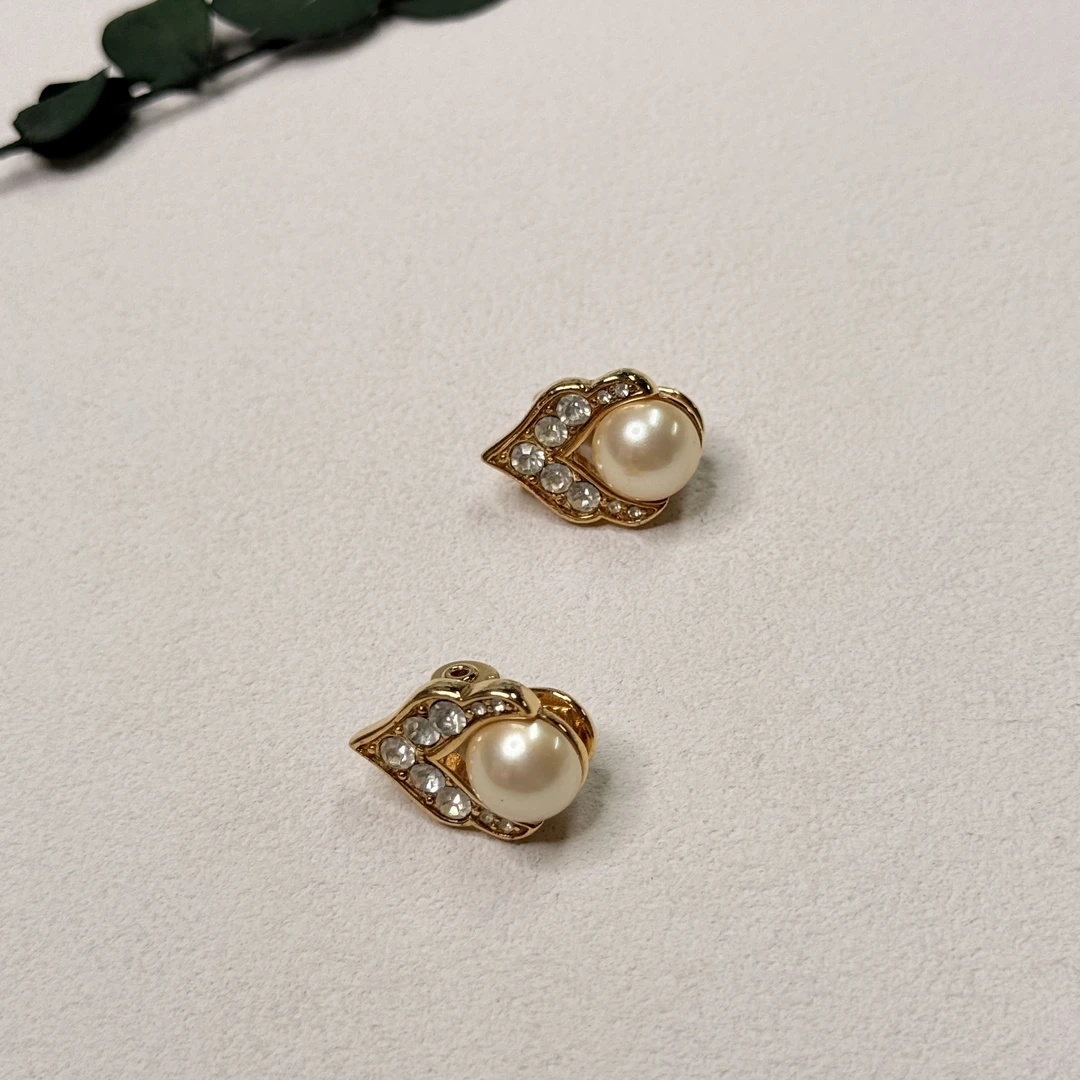 铜合金合成锆石耳饰 【六六中古】孤品复古法式耳夹ap7226
