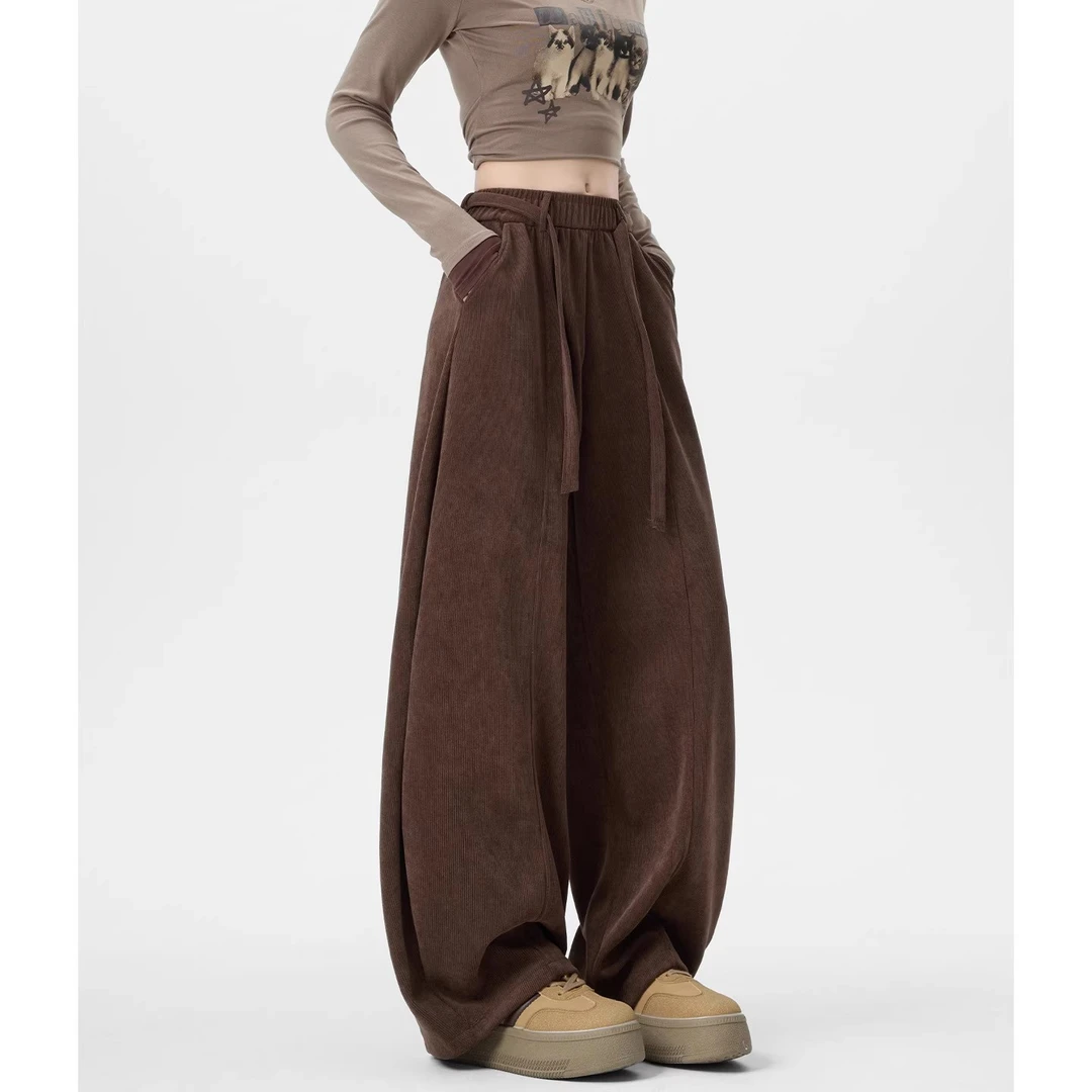 欧棉绒中线阔腿裤女2025年早秋新款高腰显瘦宽松慵懒风百搭休闲裤