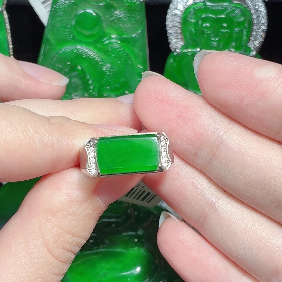 翡翠银S925镶嵌戒指天然A货翡翠
