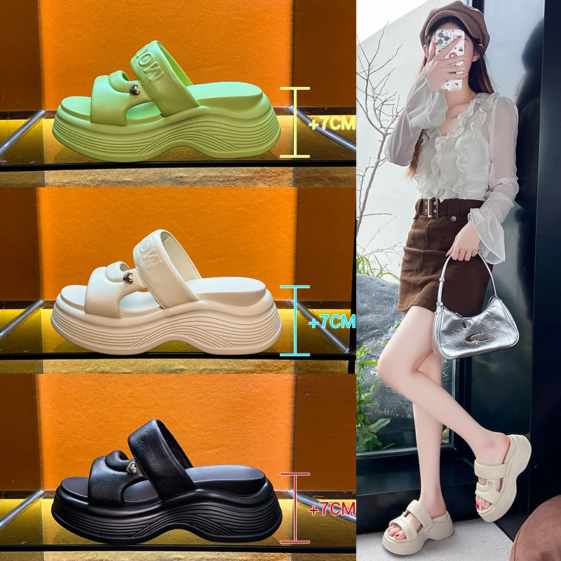 女2025夏季新款增高凉鞋时尚百搭厚底外穿休闲小个子凉拖鞋一字拖