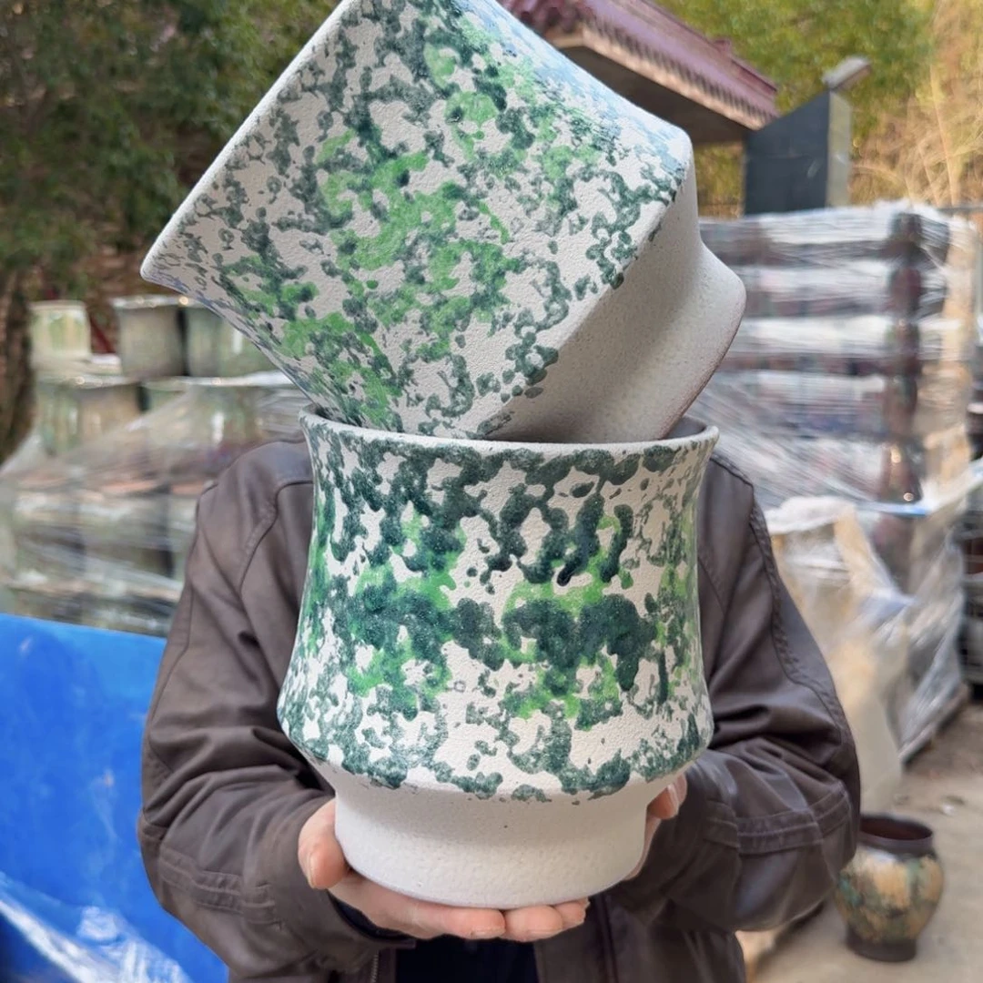 紫砂花盆口19高21（两个束腰姹寂白色