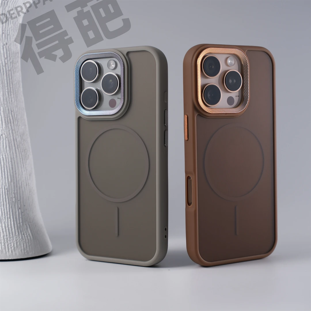 得葩亲肤磨砂钻纹镜框苹果16promax磁吸手机壳iphone15软边防摔14