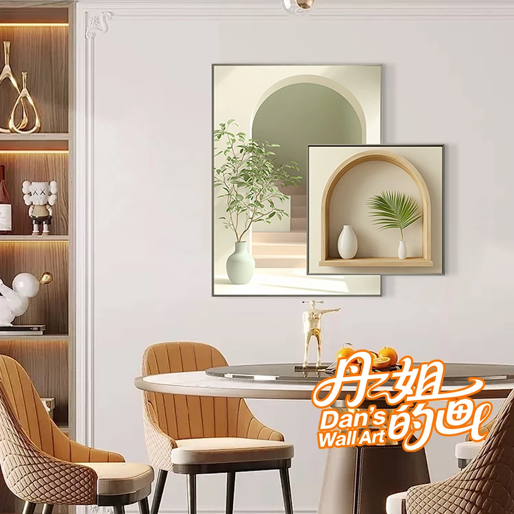 丹姐的画®餐厅卧室挂画真丝烫金肌理叠框60cmX80cm+40cmX40cm