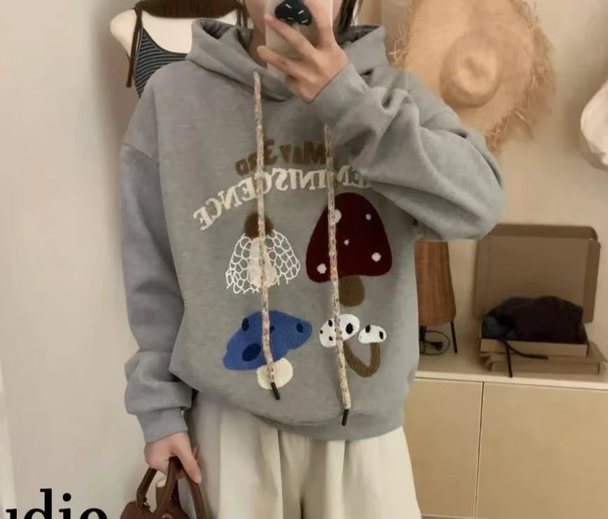 韩版休闲彩绳蘑菇时尚百搭卫衣-666#