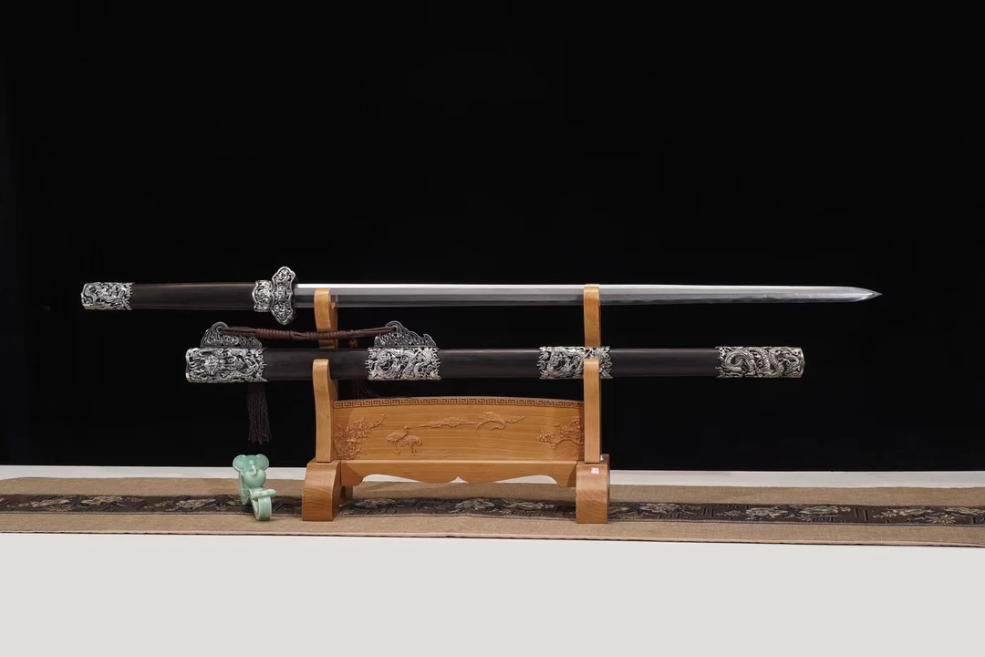 （至尊唐剑）黑檀木百炼花纹钢凤尾纹纯铜装唐剑未开刃