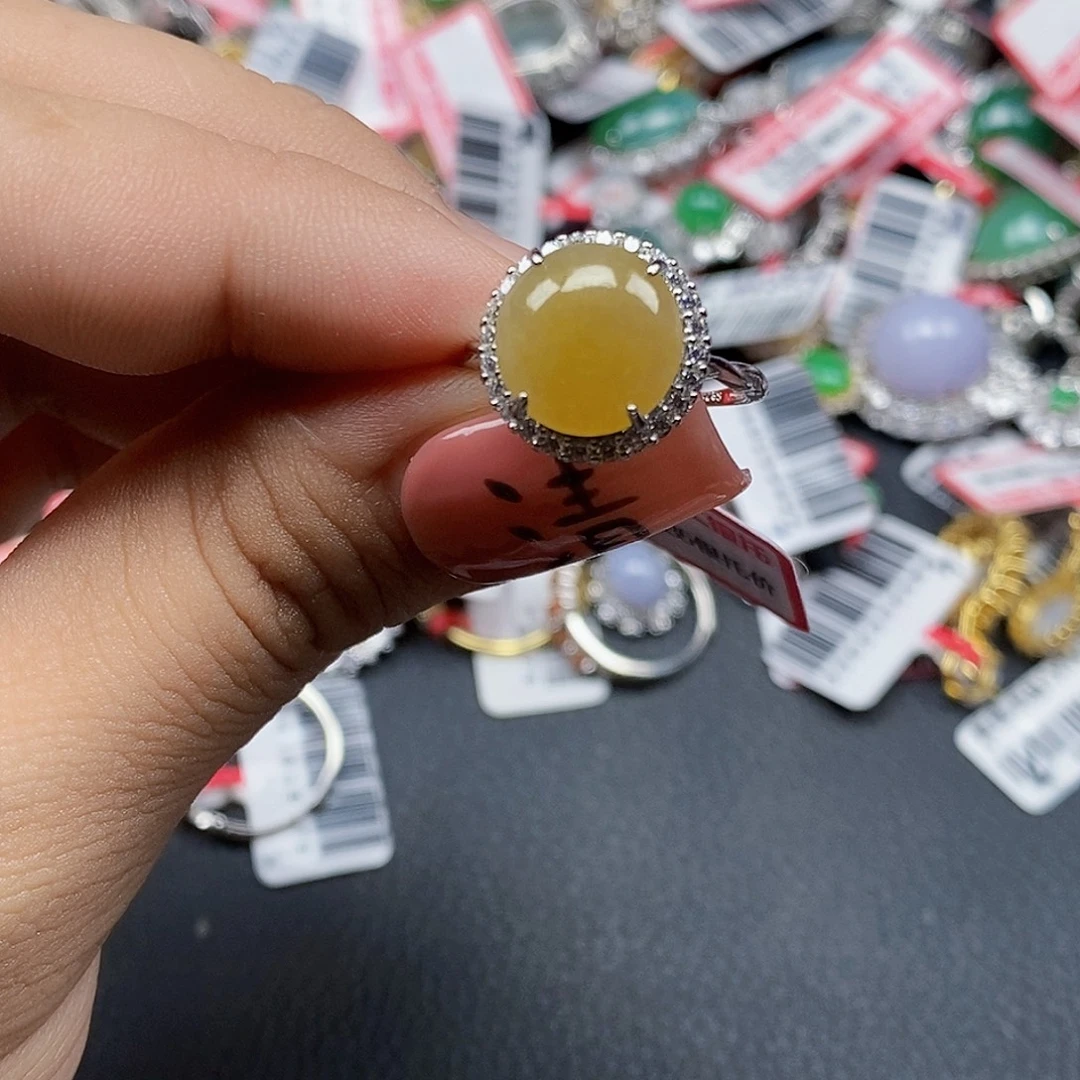 翡翠银S925镶嵌戒指天然A货缅甸翡翠