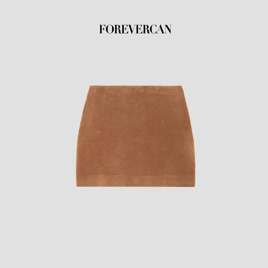 FOREVERCAN“优雅至简”极简复古感麂皮绒百搭中高腰半身裙 SD22789
