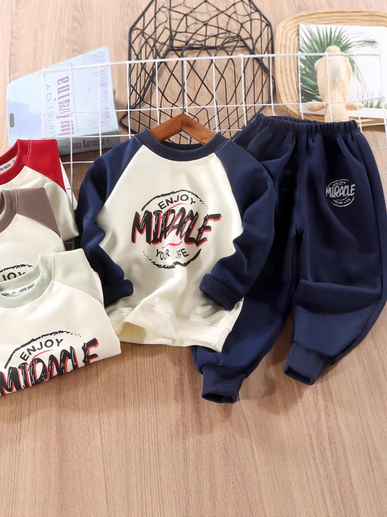 春秋款儿童套装2025新款男童女童运动休闲插肩袖卫衣卫裤两件套潮