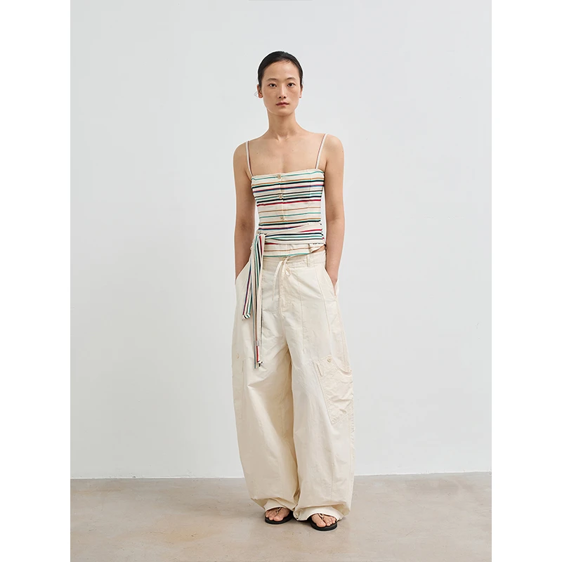 TDDP“彩虹背心”设计感条纹小吊带女夏季外穿内搭打底修身上衣