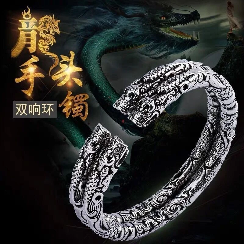 999【老九门大佛爷沙海同款】复古二响环龙头开口银手镯