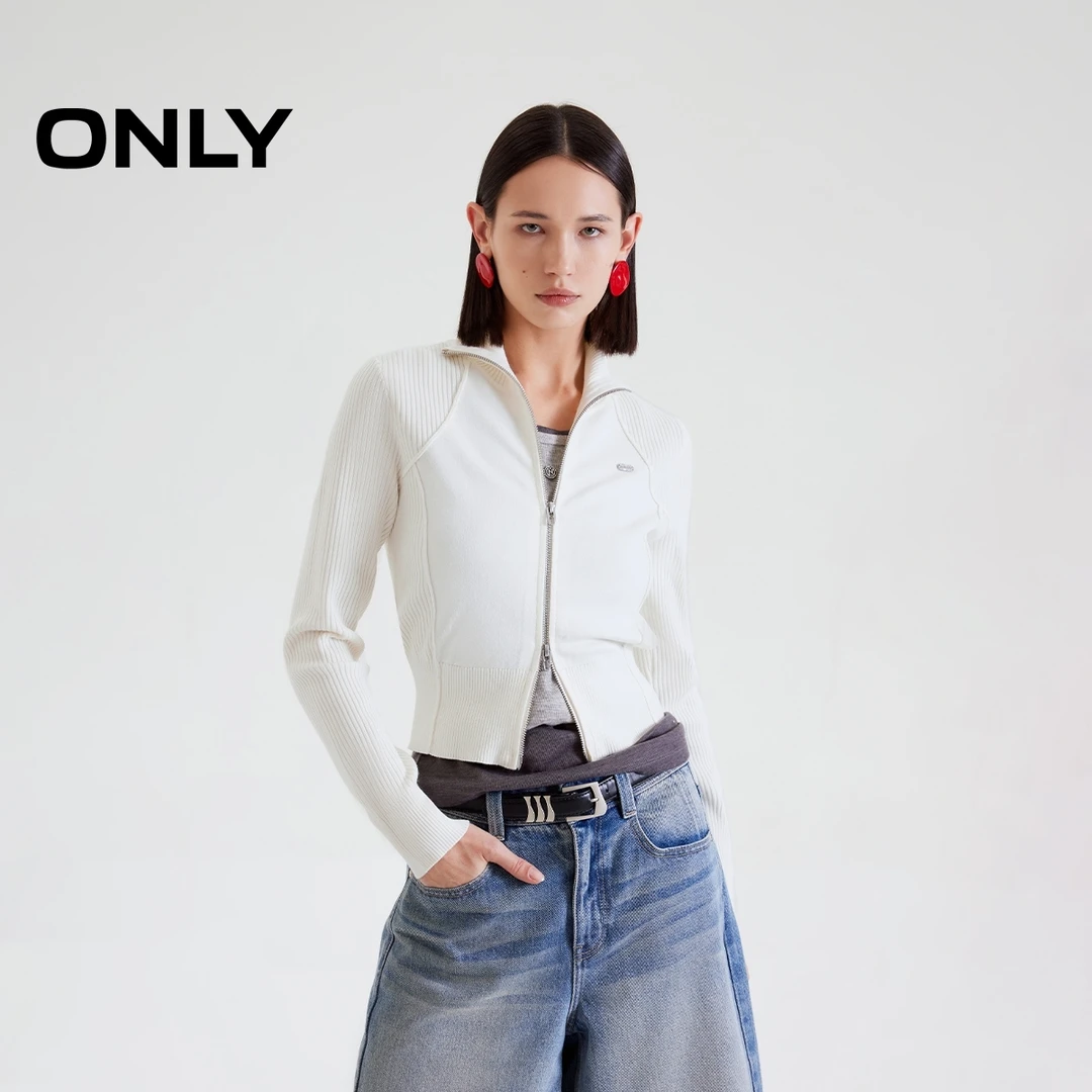 ONLY2025秋季新款百搭保暖小高领显瘦短款开衫针织衫女|12513A018
