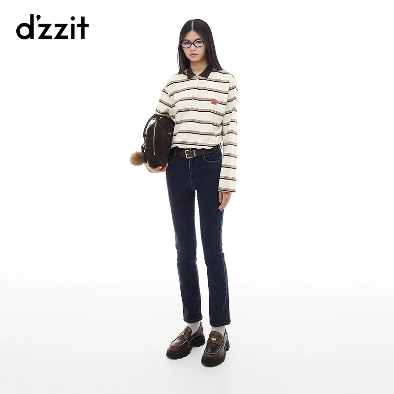 dzzit地素牛仔裤秋冬复古丹宁风修身小脚直筒裤长裤女3I4R402