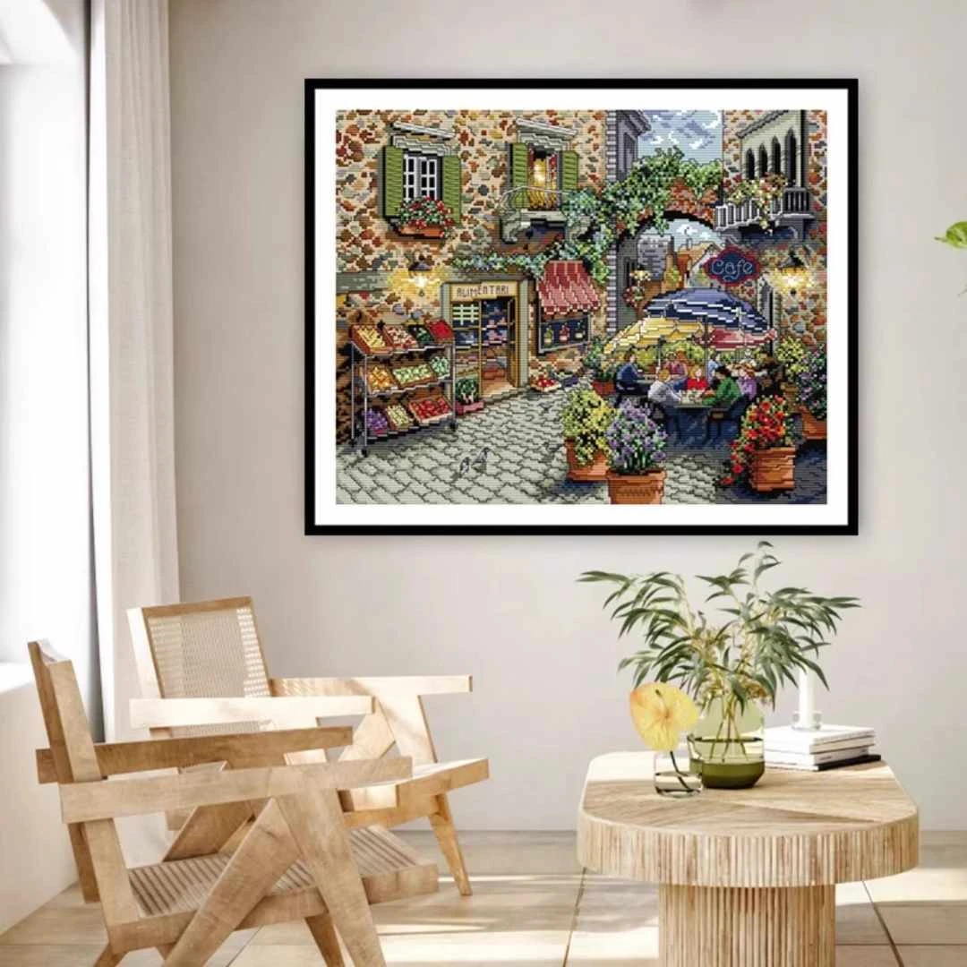 【CC3103-街道旁的咖啡馆】十字绣2024新款客厅卧室卡通动画大幅