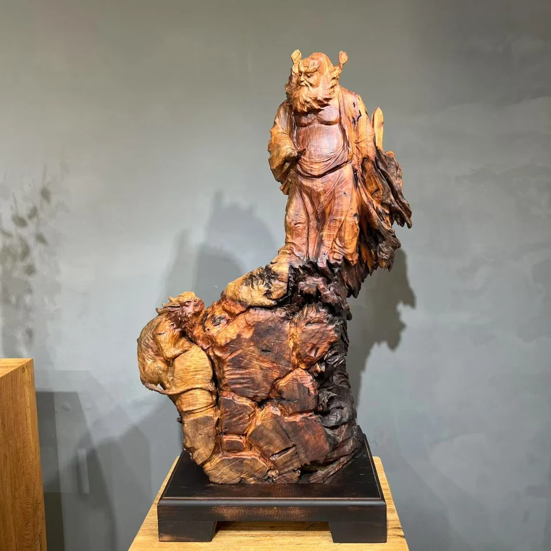 《钟馗》香樟红心花樟创意装饰摆件 附收藏证书 尺寸53-30.5-86.5