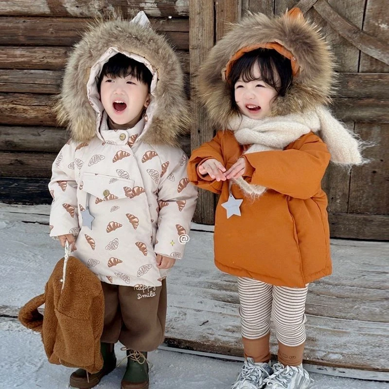 尖尖帽2025新款超萌尖尖帽毛领宝宝加绒加厚宝宝羽绒服