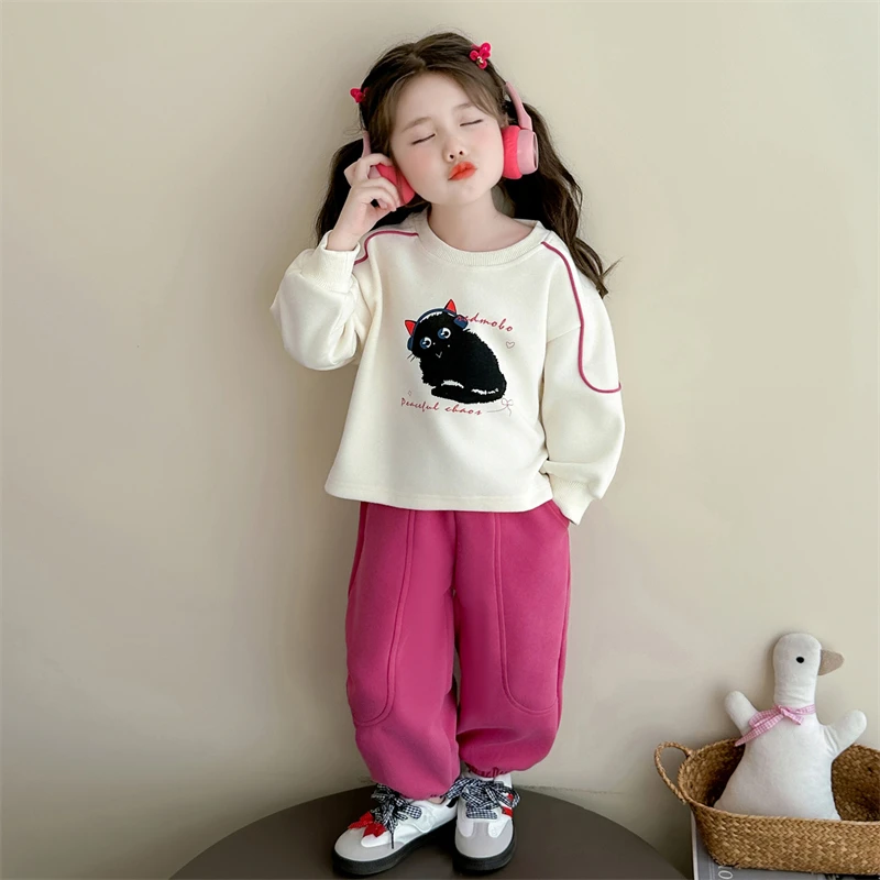 【25秋季上新】可爱猫咪卫衣套装女童休闲秋款运动风休闲两件套