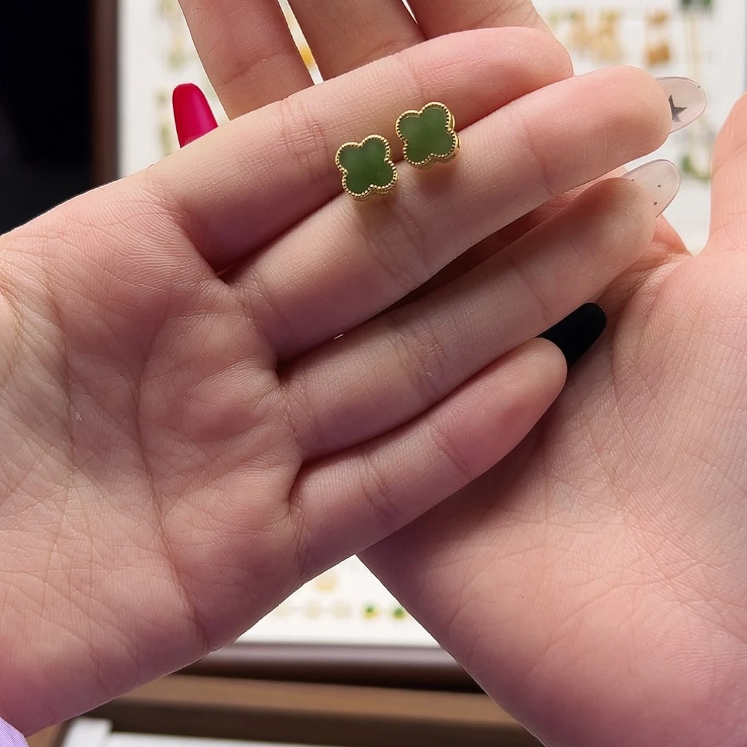 银S925镶嵌和田玉耳饰