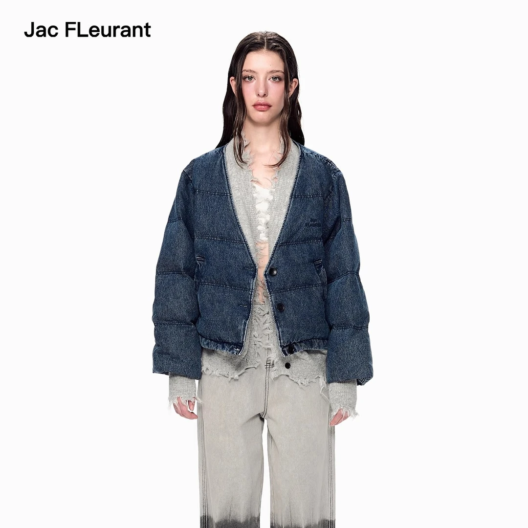 JAC FLEURANT 吴宣仪/徐璐/秦岚/刘雅瑟同款拼接破坏针织牛仔外套