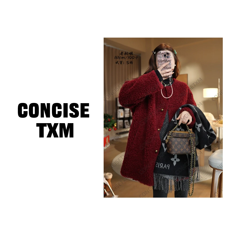 【唐小木】无领中长毛毛外套 秋冬时尚气质保暖羊毛大衣 M0825