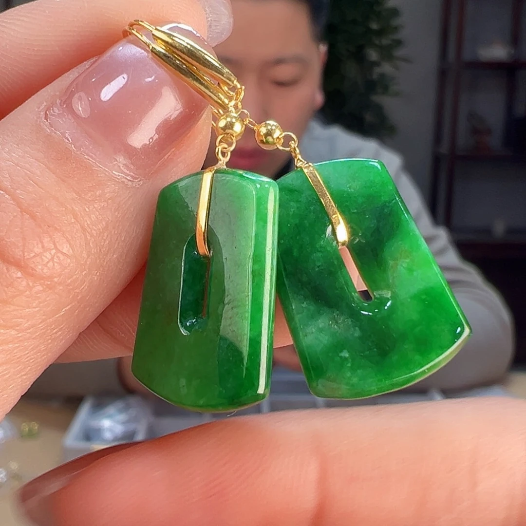 翡翠耳饰18K金镶嵌耳环49