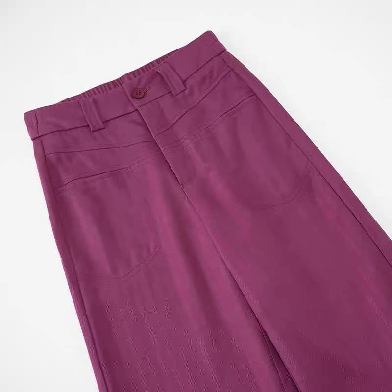 【专柜高货】天丝亚麻乌梅紫休闲松紧高腰显瘦直筒阔腿裤百搭裤子2