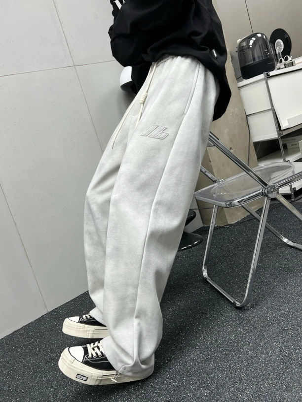 春夏休闲裤子男垂感宽松直筒阔腿裤春季新款针织百搭直筒卫裤男士