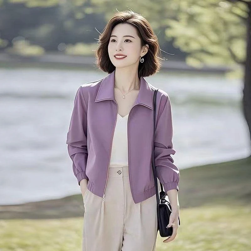2025春季新款女装独特超好看慵懒风小个子翻领浅紫色夹克外套上衣