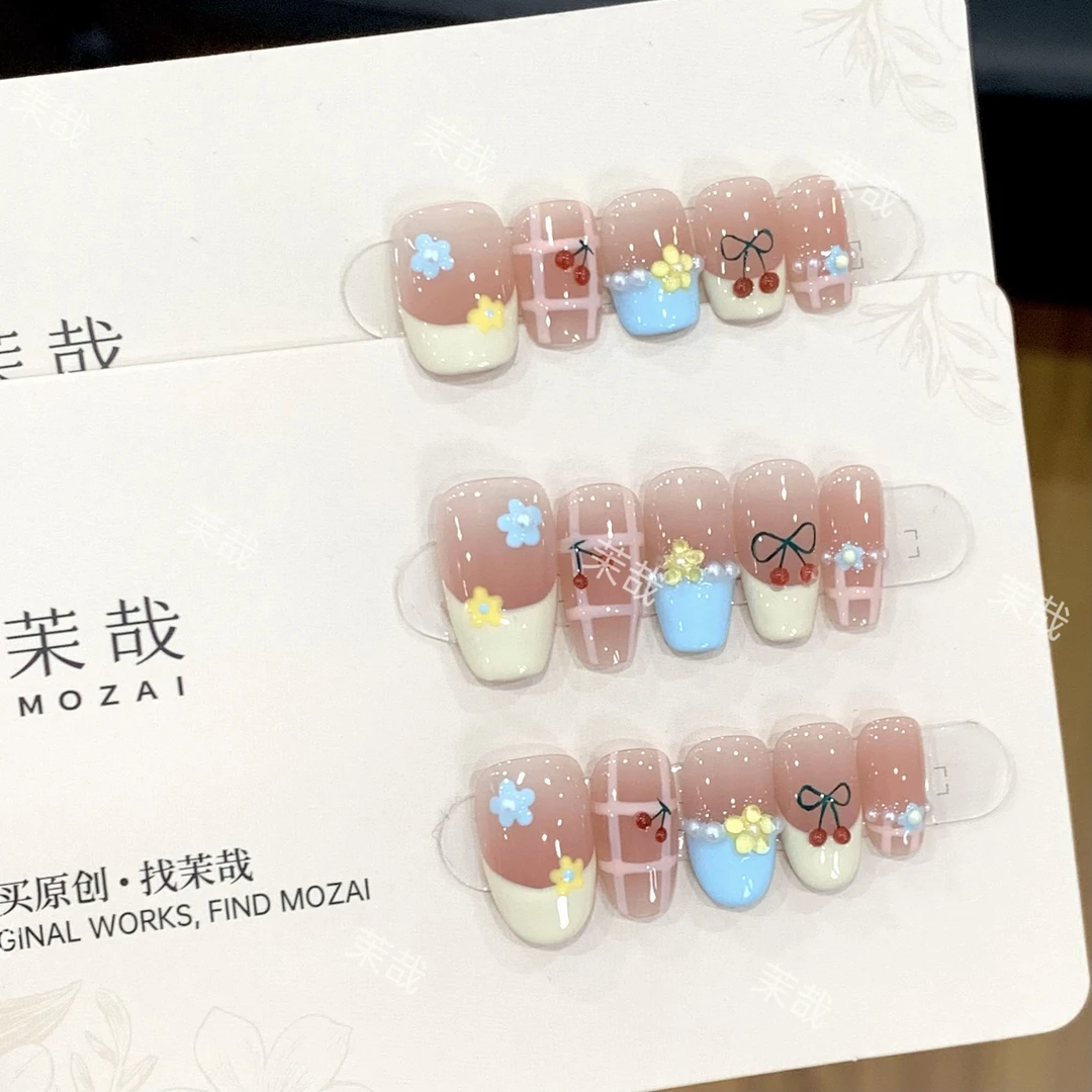 茉哉I现货【樱桃布丁】孤纯手工定制美甲拆卸穿戴甲A3676