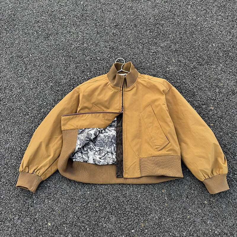 美式cleanfit蛇年限定立领飞行员夹克男款春秋季蛇纹拼接设计外套