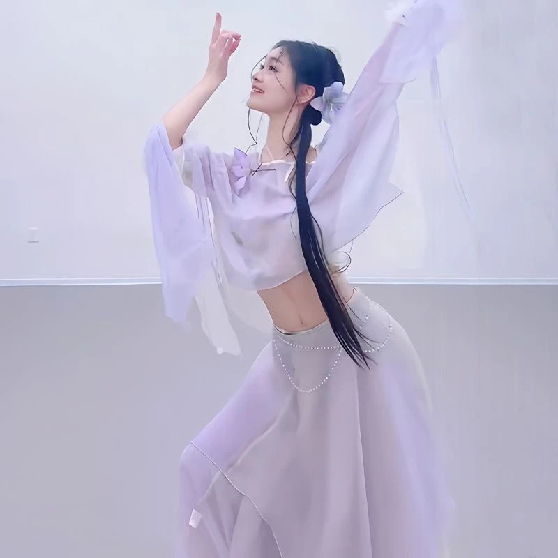 新款古典舞飘逸古风纱衣仙气身韵练功演出服中国风套装舞蹈服装