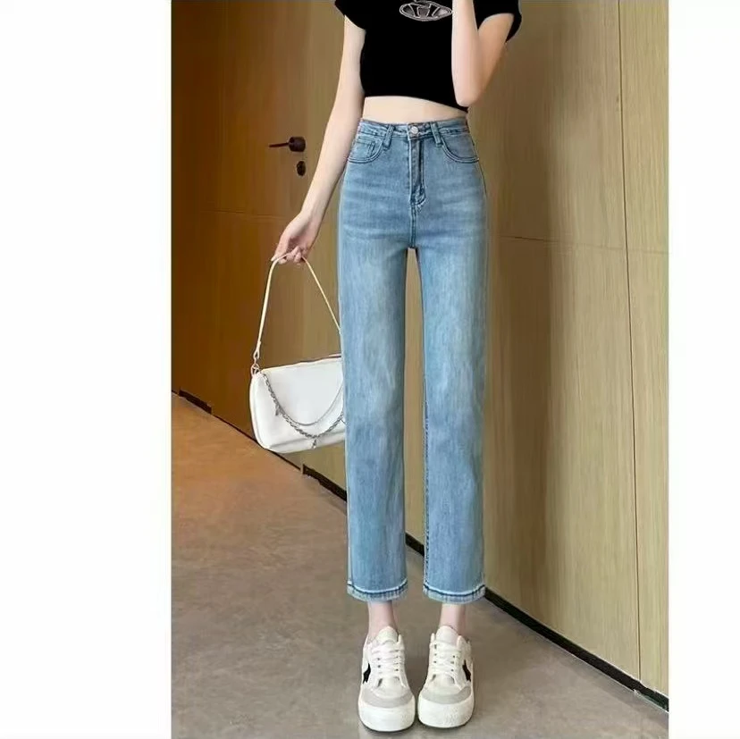 新款【裤长86】高腰窄版直筒牛仔裤女2025爆款小个子八分九分烟管