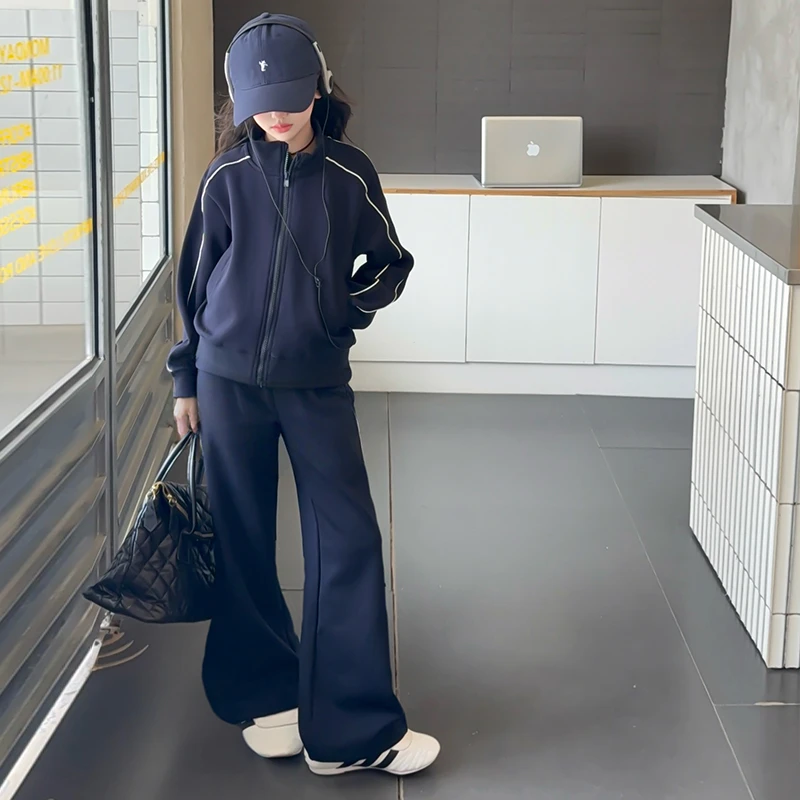 女童喇叭裤套装2025秋季新款6-12岁潮酷中大童时髦洋气炸街两件套