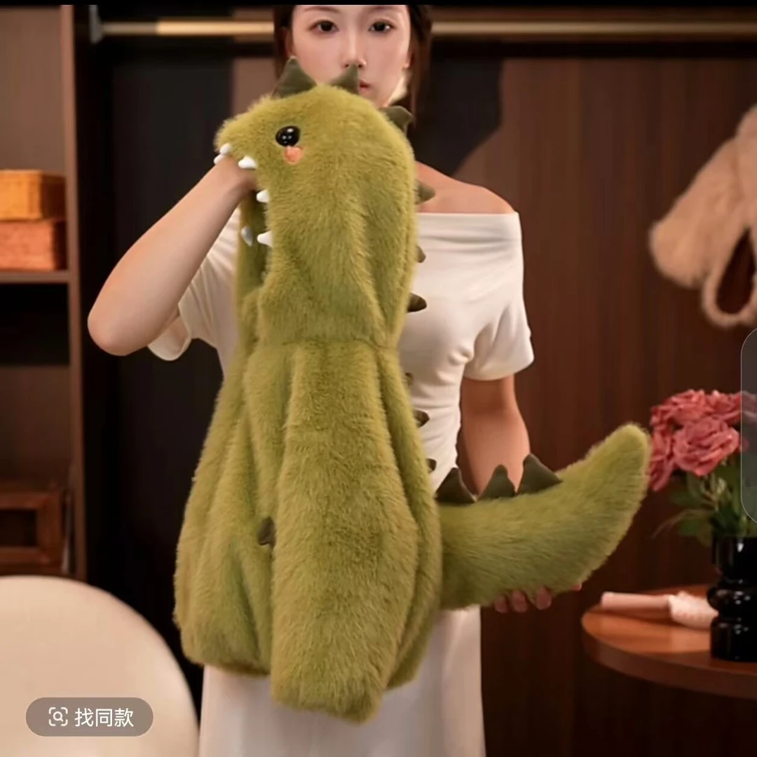 男童仿皮草外套2025新款儿童加绒加厚宝宝冬季毛毛衣连帽恐龙衣服