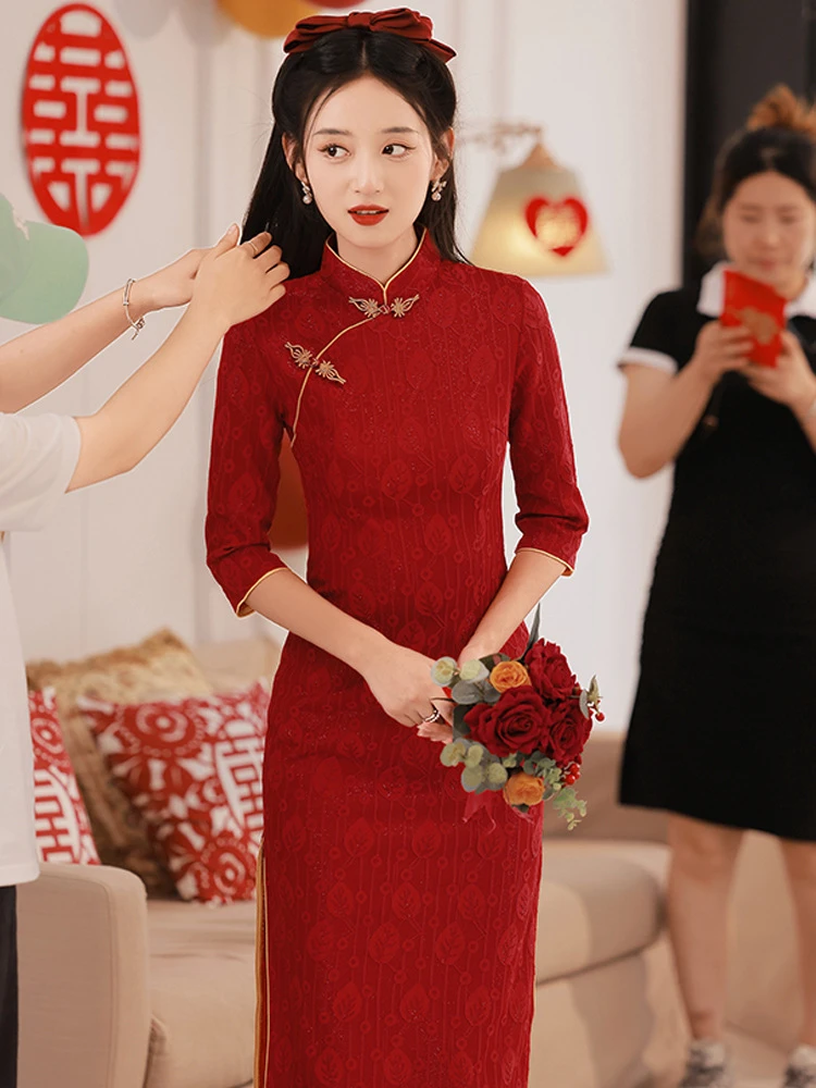 敬酒服新娘红色旗袍女夏季小个子2025年新款中式订婚礼服年轻款秋