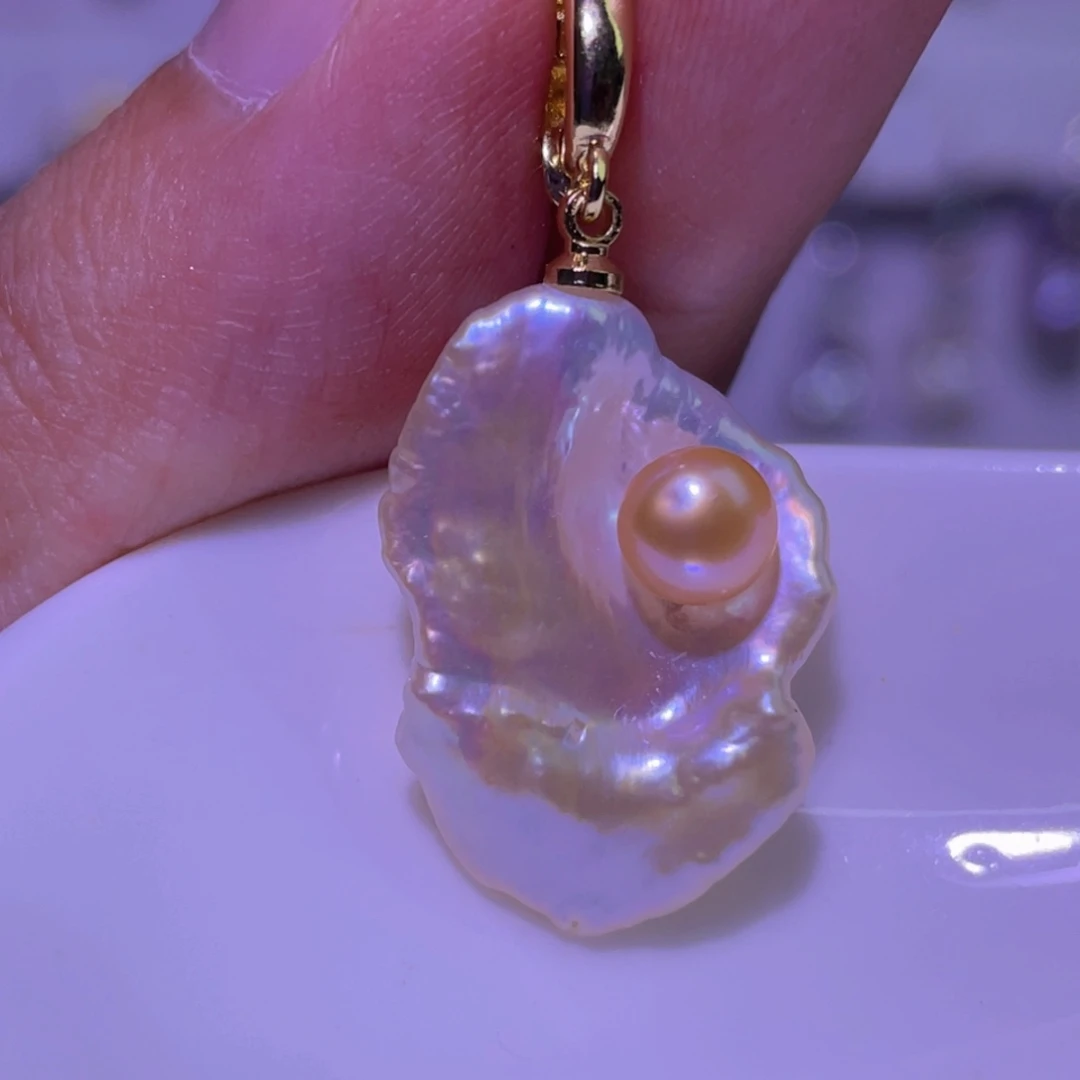 银S925镶嵌天然淡水珍珠吊坠淡水珍珠