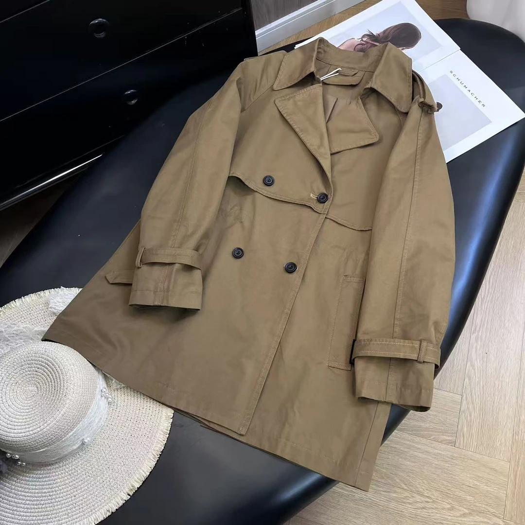 早秋中长款学院风纽扣街头风英伦风风衣外套H9025