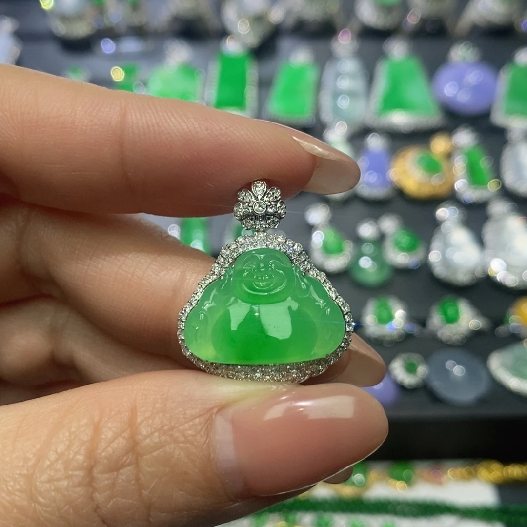 翡翠18K金镶嵌吊坠(不含链)
